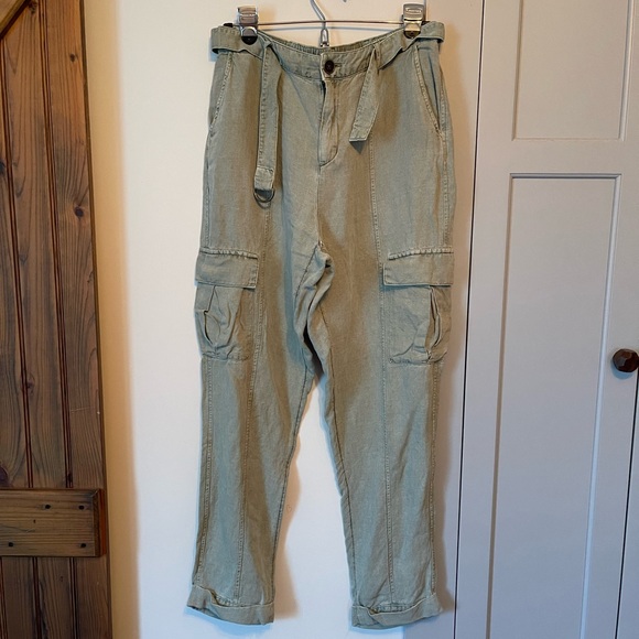Nicole by Nicole Miller Pants - Nicole Miller Linen Lyocell Cargo Pants Womens Medium Green High Rise Cuffed